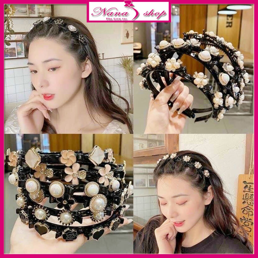 Bờm cài tóc có kẹp nhỏ kẹp tóc con tạo kiểu tóc tự nhiên xinh xắn đính đá ngọc trai nhân tạo Nana Shop