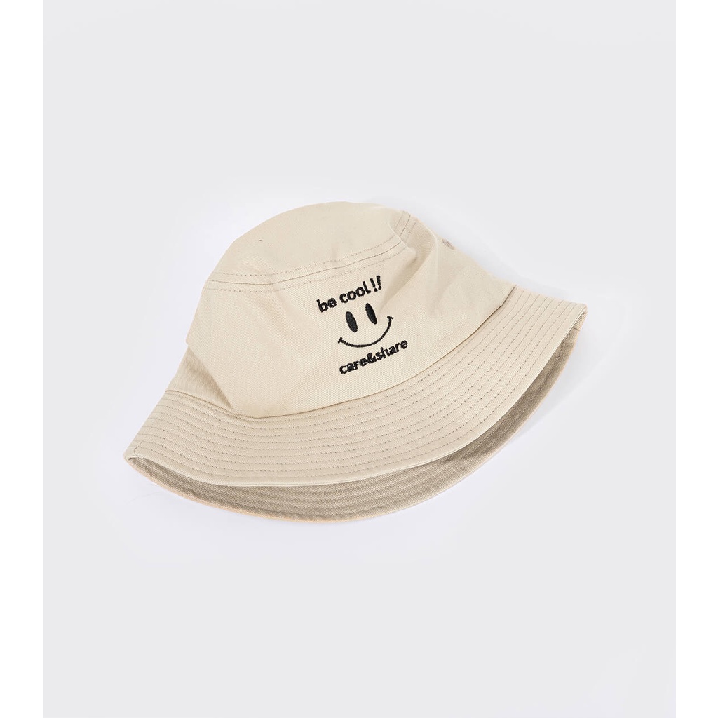 Mũ Bucket Hat thêu Be Cool!! Care &amp; Share màu be thương hiệu Coolmate