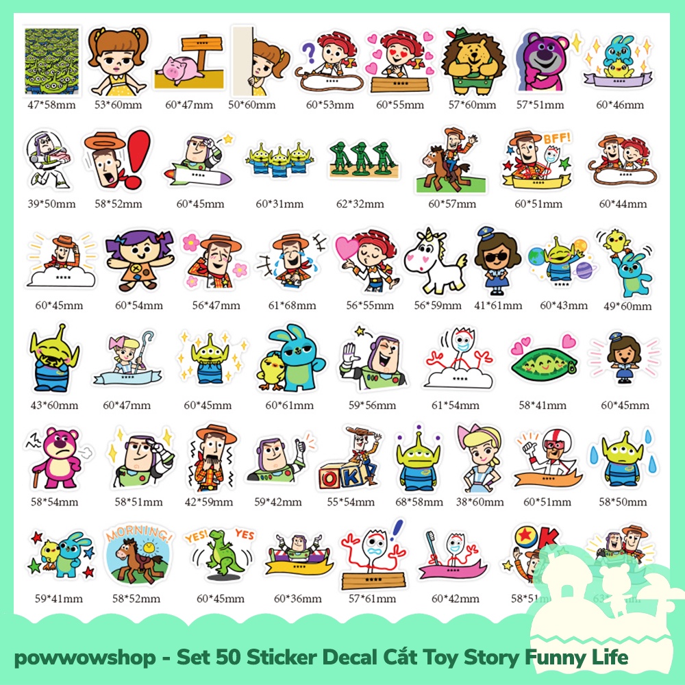 Set 50 Sticker Mini Decal Dán Trang Trí Vật Dụng Mẫu Câu Truyện Trò Chơi Toy Story Funny Life