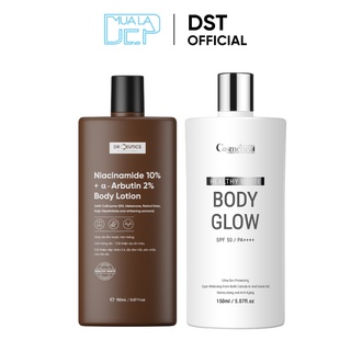 Combo sữa dưỡng thể trắng da cosmeheal healthy white bodyglow và drceutics body lotion healthy white