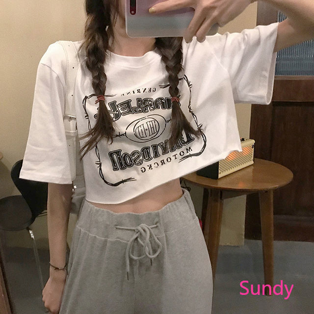 Áo Croptop Ngắn Tay Dáng Rộng Xinh Xắn Theo Phong Cách Hàn Quốc Dành Cho Nữ