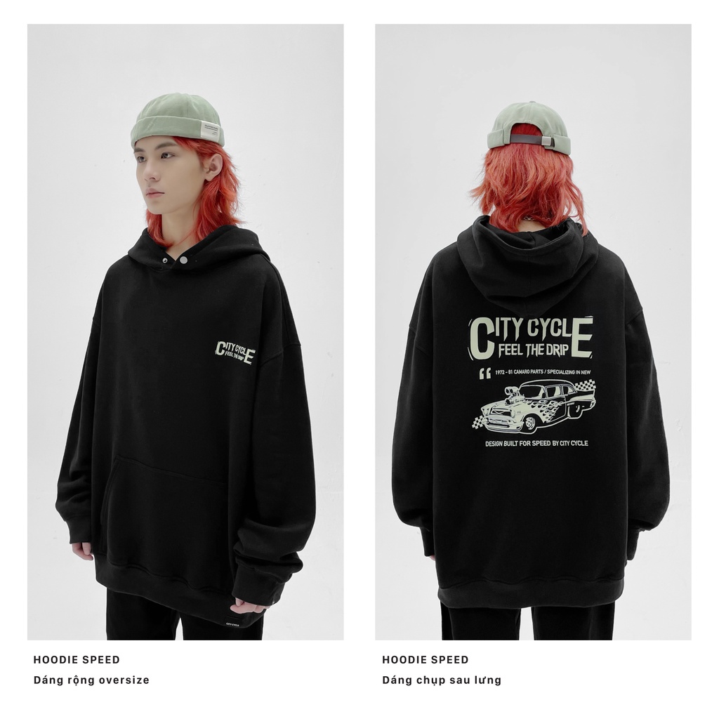 Áo hoodie nỉ unisex speed City Cycle - áo nỉ phối mũ unisex form rộng Local Brand