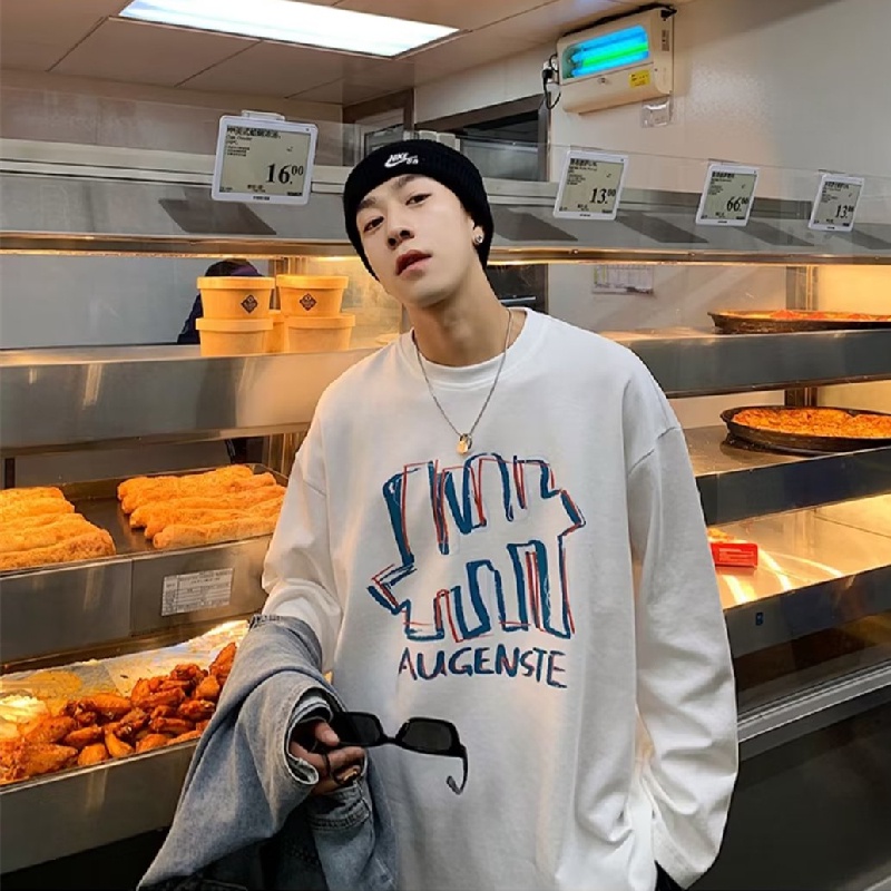 Áo Thun Tay Dài Dáng Rộng In Chữ Phong Cách Hip Hop Đường Phố Hàn Quốc Thời Trang Cho Nam Cỡ M-5XL