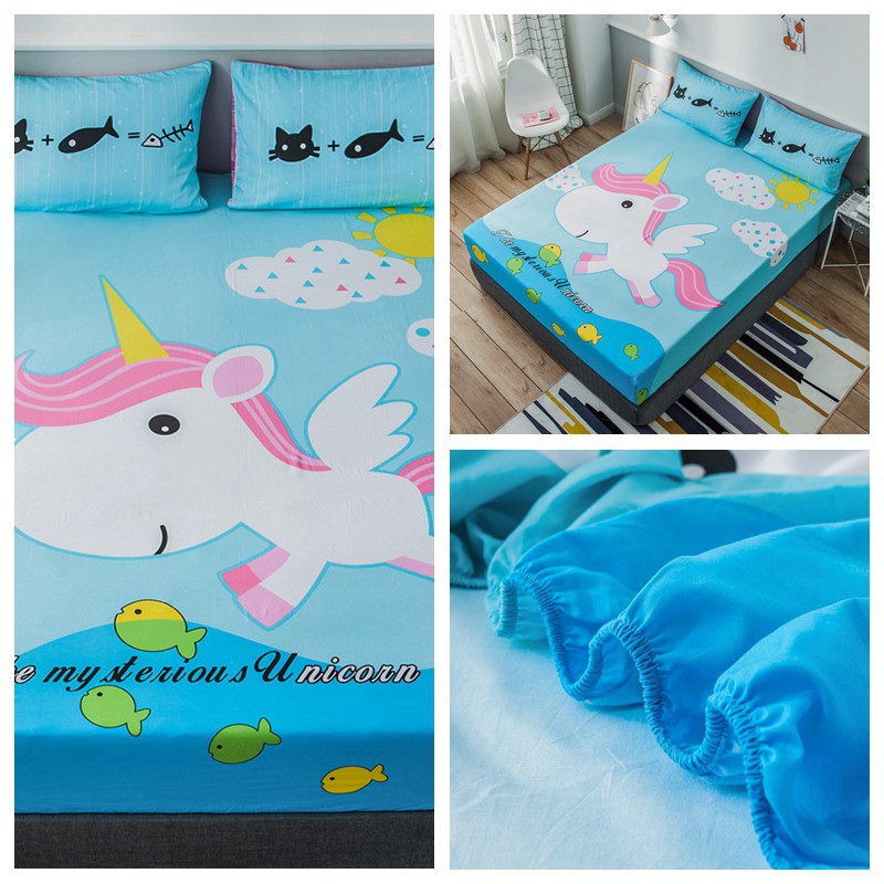 (16 Designs)New arrival 100% cotton fitted sheet lovely cartoon design bed sheets unicorn mattress cover Twin Queen King