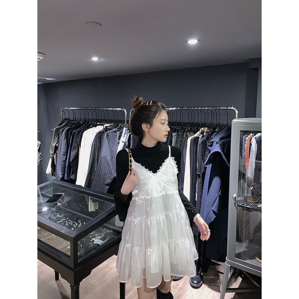 [Có ảnh thật]Đầm babydoll 2 dây đáng yêu Lila Dress+áo đen/áo kem dài tay phong cách ulzzang Hàn Quốc SAM SAM BOUTIQUE | BigBuy360 - bigbuy360.vn
