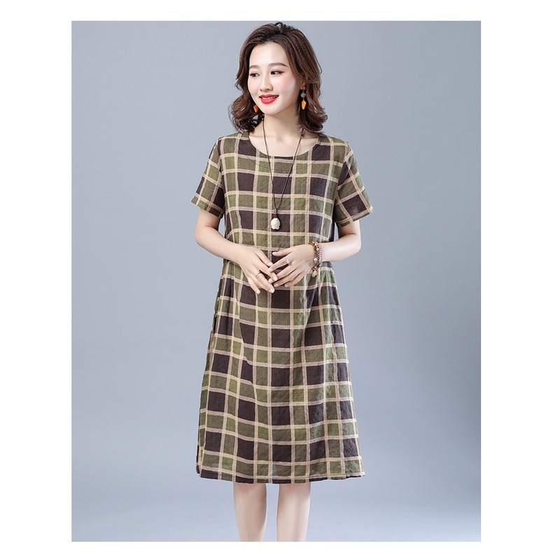 Váy Công Sở Kẻ Caro Ngăn Tay Dáng Suông Chất Đũi Mát Da183