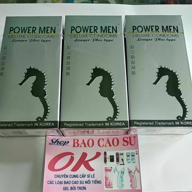 Bao cao su POWER MEN LONGER PLUS gân gai tăng khoái cảm kéo dài thời gian có 9% Benzocain hạn chế xuất tinh sớm 12 bao