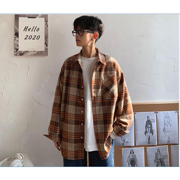 Áo Sơ Mi Unisex Dài Tay Kiểu Khoác Phôm Rông Có Túi SM01