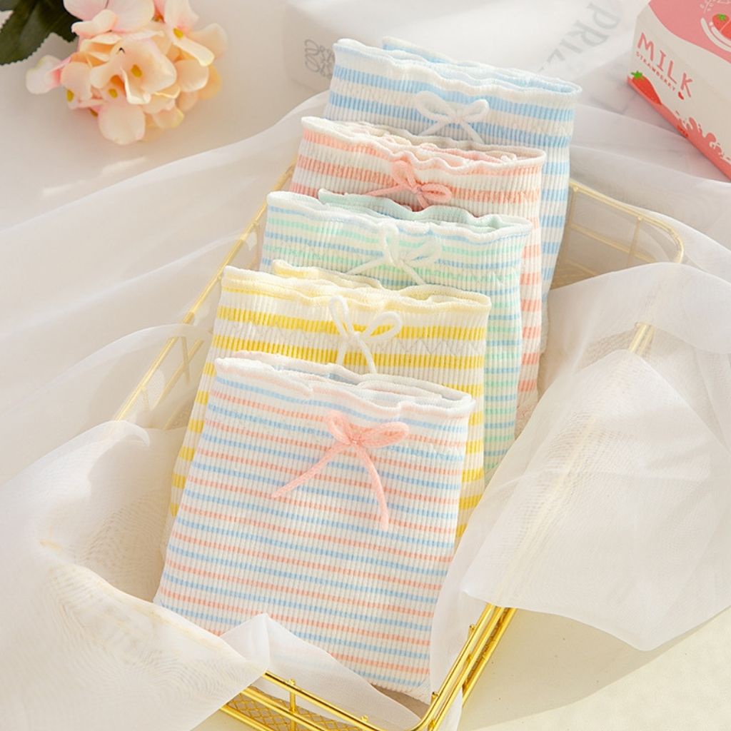 Quần lót nữ cotton dễ thương kháng khuẩn khử mùi , Quần chíp nữ ren viền mềm mại đính nơ sexy và quyến rũ LANIXA L123