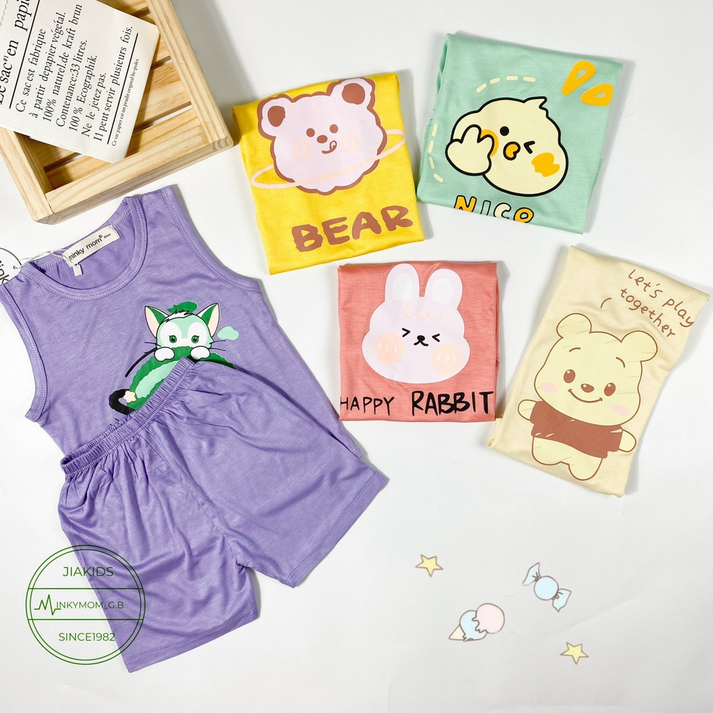 Bộ Ba Lỗ THUN LẠNH MINKYMOM In Hình Động Vật Cho Bé BL-IN14