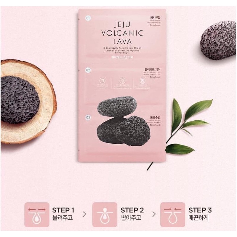 Hàng chuẩn Hàn Quốc - Mặt nạ làm sạch mụn Jeju Volcanic Lava 3-Step Impurity-Removing Nose Strip Kit