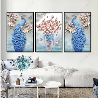 Bộ 3 tranh dán tường Con Công Tipo 0226 Phủ Kim Sa