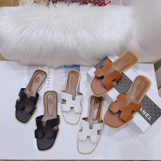 Dép lê nữ dép H thời trang da mềm êm chân thoáng mát anshoes store