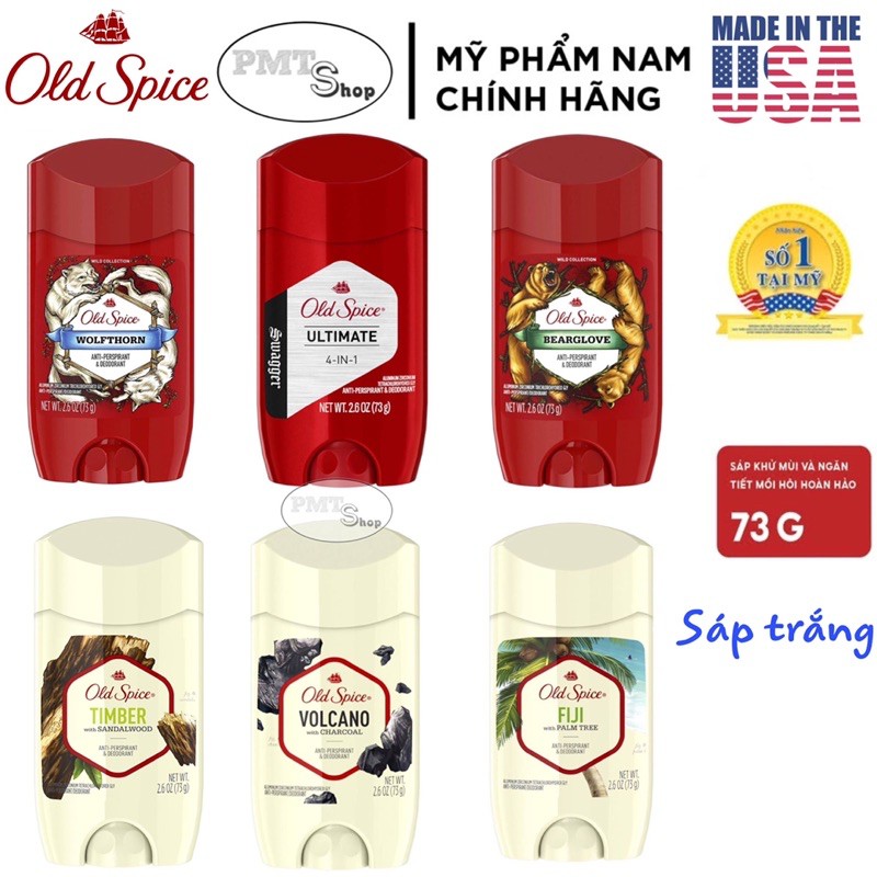 [USA] Lăn sáp khử mùi nam Old Spice 73g (sáp trắng) Bearglove, Timber, Fiji, Wolfthorn, Volcano, Swagger, Deep Sea - Mỹ