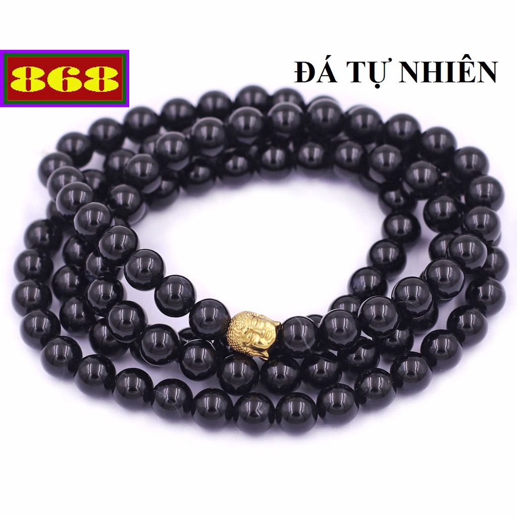 Vòng tay chuỗi 108 hạt 6mm, 8mm Đá Đen - Vòng đeo tay Size phù hợp cho nam và nữ mix Charm Như lai inox