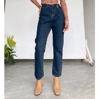 Jeans boyfriend cạp cao chỉ nổi - Quần jean nữ lưng cao basic J448