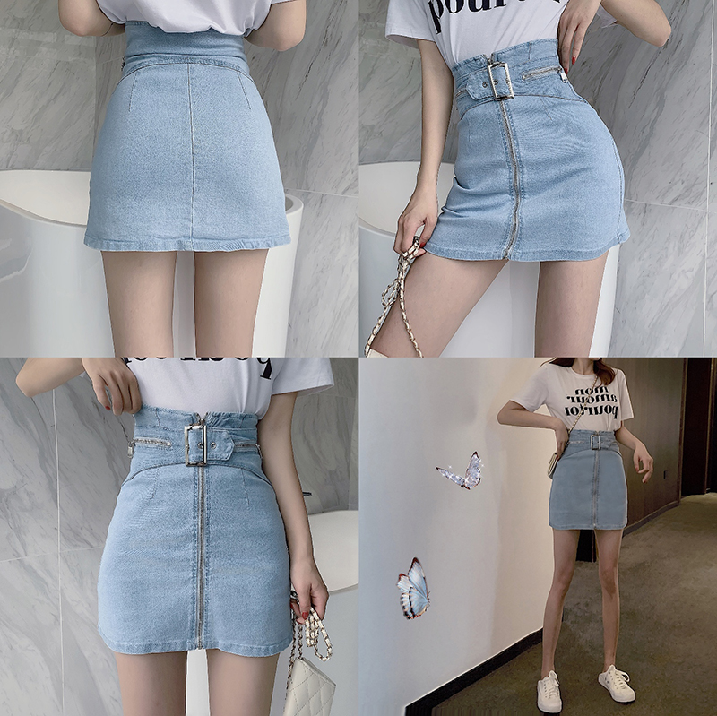 High waist A-line short skirt New slim fashion skirt Black denim skirt women's trend