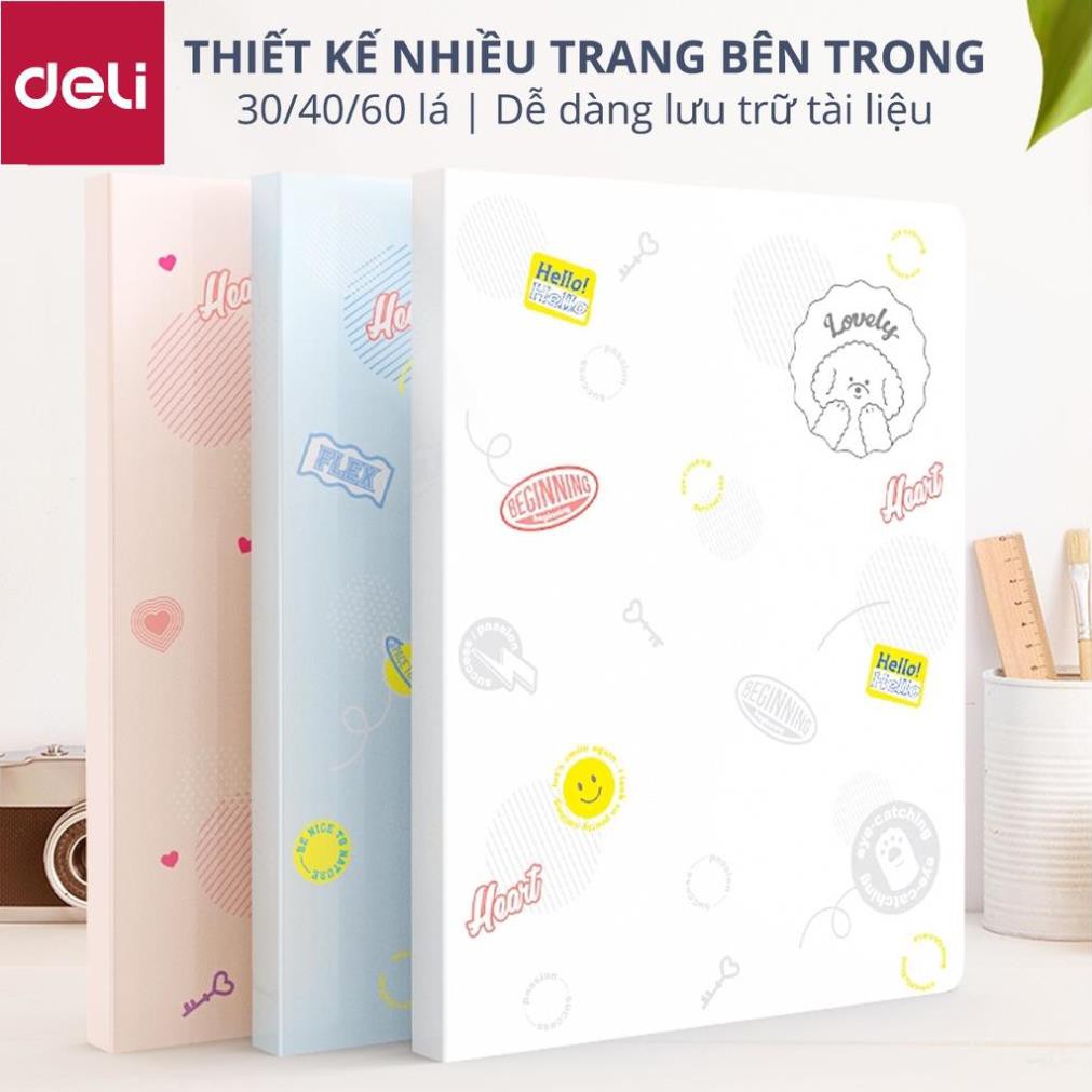 File lá học sinh A4 Deli - 30/40 lá - Xanh dương/Hồng/Trắng - 1 chiếc - 72493 / 72494 [Deli]