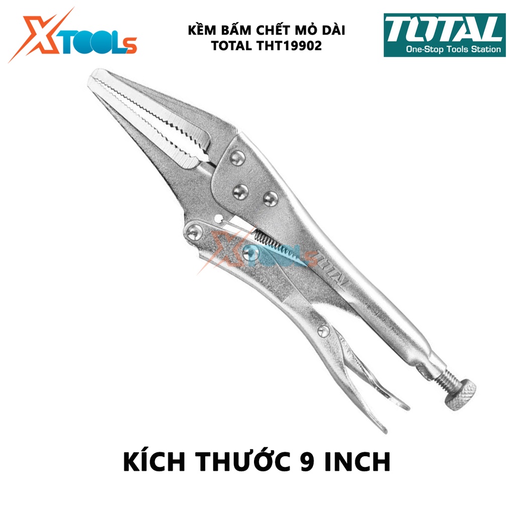 Kìm bấm chết mũi dài TOTAL THT19902 kềm bấm mỏ dài Độ mở tối đa 65mm, Chất liệu Thép, quy cách 9&quot; kẹp hoặc giữ chặt vật,