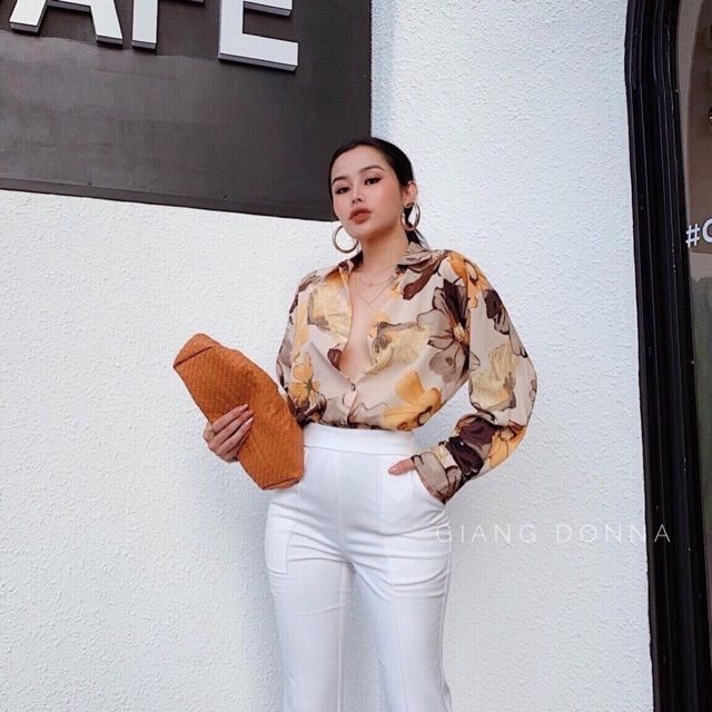 Sơ mi lụa hoa dài tay