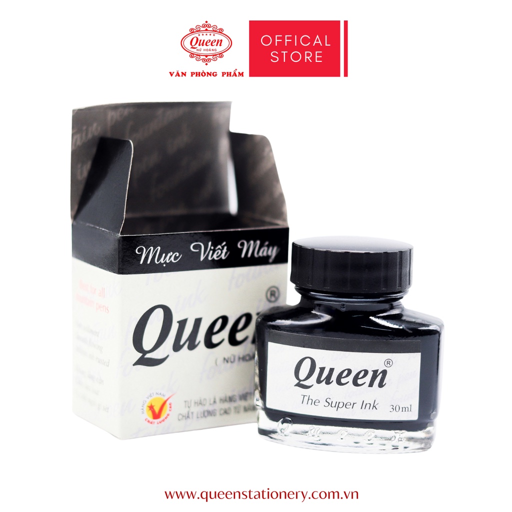 Mực bút máy Queen  - Chính hãng - Xanh - Đen - Tím - 30ml