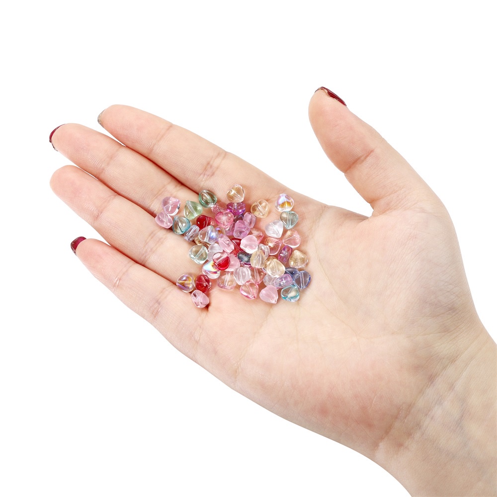 Bộ 20/50 Hạt Làm Vòng Tay Mặt Kính Trái Tim Nhiều Màu Sắc diy