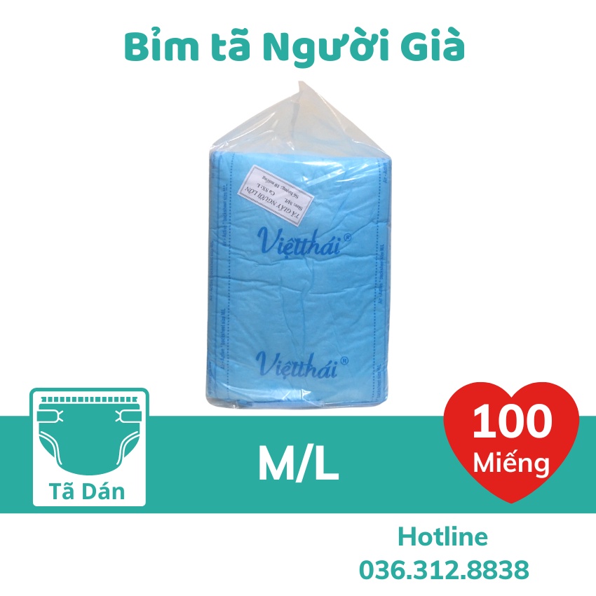 Bỉm tã người già 💥 RẺ NHẤT 💥 100 miếng bỉm dán Việt Thái giành cho người già Size M/L, mềm mại, Siêu thấm hút