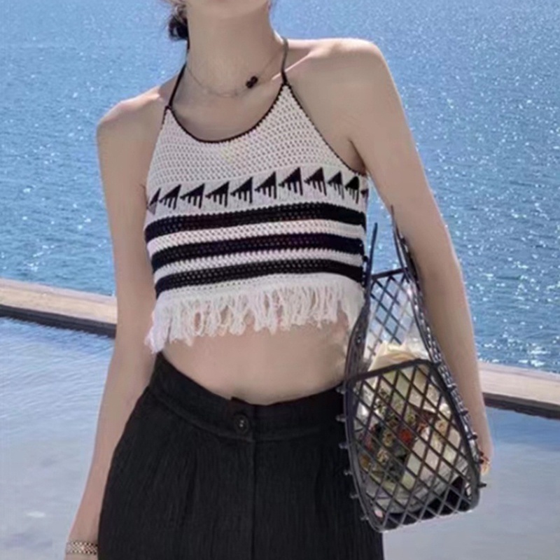 Áo Croptop Dệt Kim Sát Nách Buộc Dây Nhiều Màu Sắc Phong Cách Boho Cổ Điển Quyến Rũ Thời Trang Mùa Hè Cho Nữ Y2K