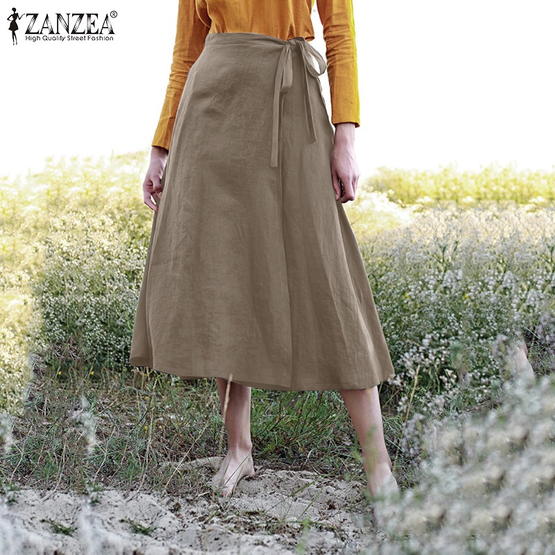 Chân váy ZANZEA chữ A lưng cao thời trang vintage cho nữ