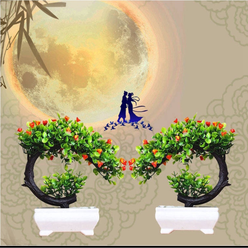 Chậu cây giả Bonsai trang trí,Chậu cây Phú Quý Cát Tường để bàn trang trí decor siêu đẹp C802