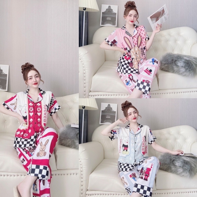 Đồ bộ pijama mặc nhà tay ngắn quần dài - đồ bộ mặc nhà nữ xinh chất lụa mango