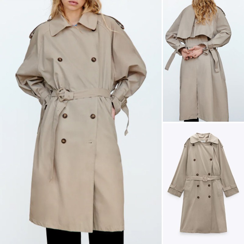 ÁO KHOÁC TRENCH COAT DÁNG DÀI NỮ KÈM THẮT LƯNG MÀU BE - 4369/245 4369/240