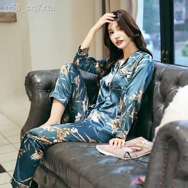 Đồ ngủ lụa băng phụ nữ mùa hè dài tay hai mảnh phù hợp với mô phỏng gợi cảm xuân và thu dễ thương áo nịt phục