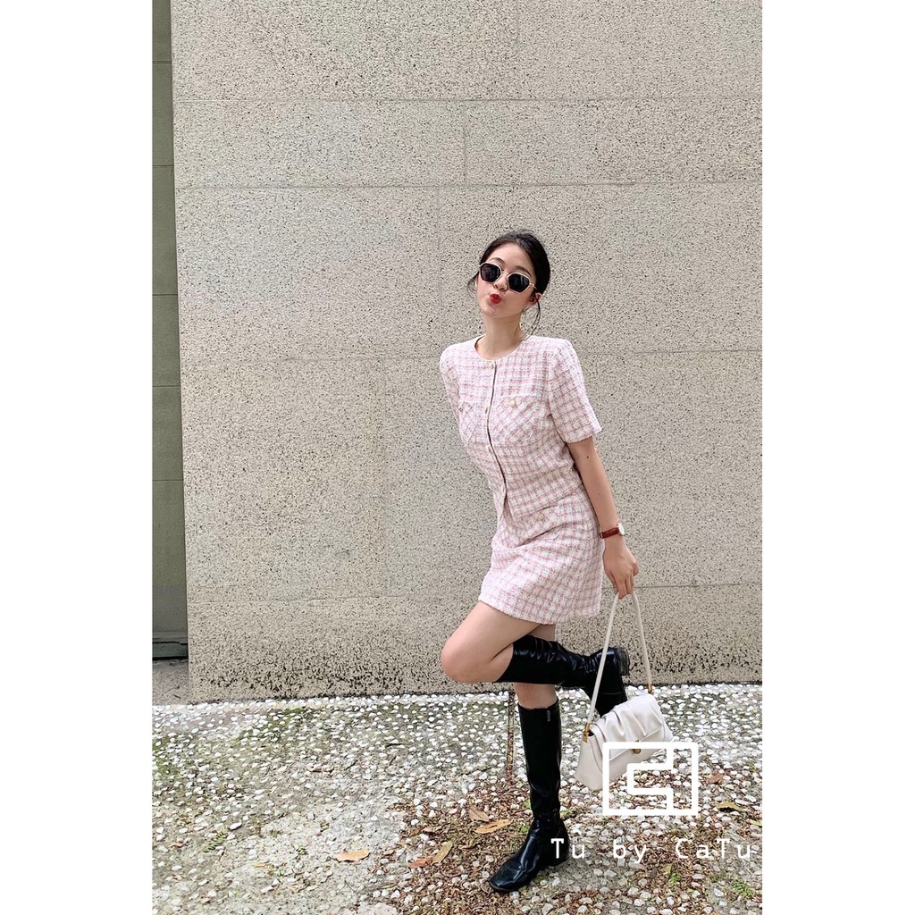 [Mã WABRLOW5 giảm 15% đơn 300K] TUBYCATU | Váy bố caro hồng 2 túi | BigBuy360 - bigbuy360.vn
