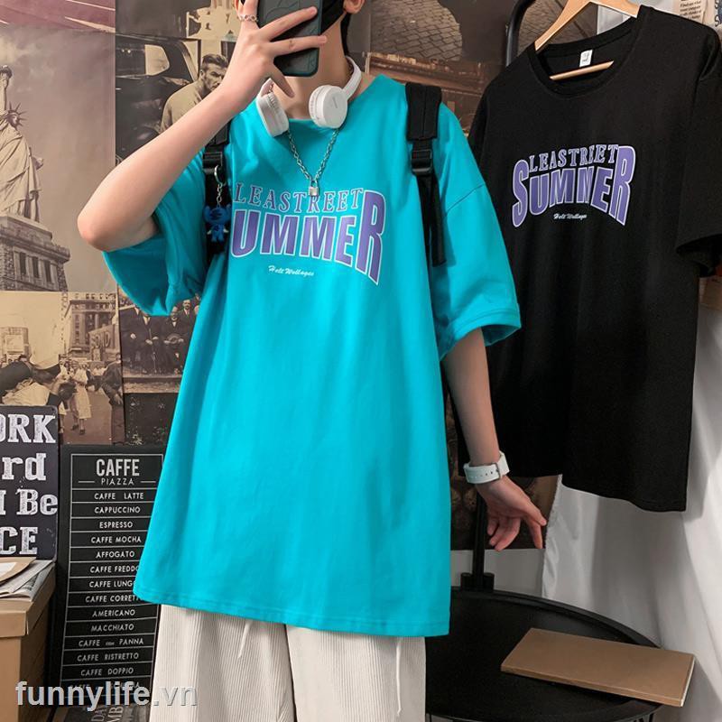 2021Lake blue hiphop fried street short-sleeved t-shirt male Korean version of the trend loose oversize compassionate ins tide brand body