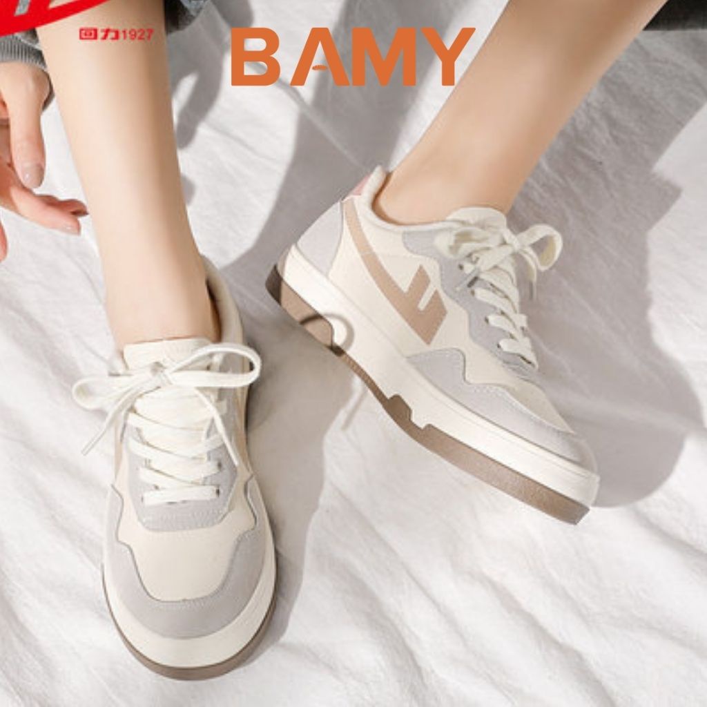 Giày thể thao nữ WARRIOR đế bằng màu xám hồng, Giày Sneaker nữ BAMY đế bánh mì dáng basic cao 3 phân