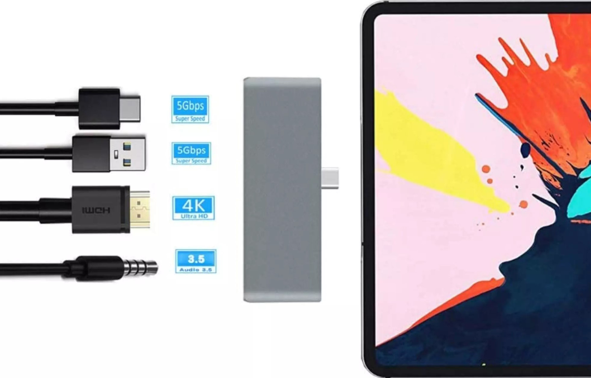 Hub Usb type-c ra 4 cổng HDMI, USB, Aux, sạc 60w cho iPad Pro 2020