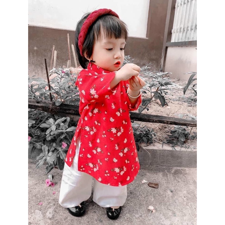(9-22kg) Áo dài bé gái hoa nhí Áo dài Tết QATE857 TB187