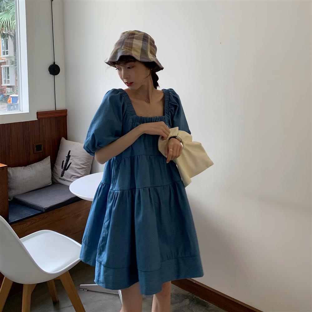 Đầm Midi Tay Ngắn Dáng Chữ A Thời Trang Mùa Hè 2022 Mới Phong Cách Hàn Quốc Cho Nữ