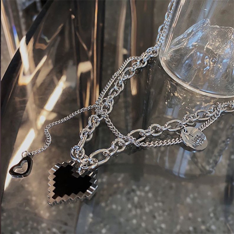 Vòng cổ choker nhiều lớp mặt hình trái tim phong cách hip hop thời trang cho nữ