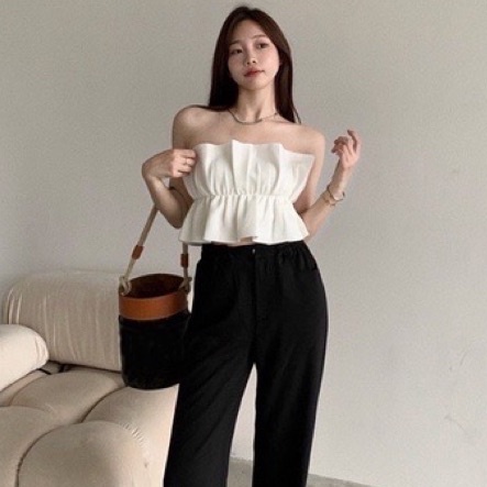 Áo kiểu ống bèo nhún eo (có mút ngực)