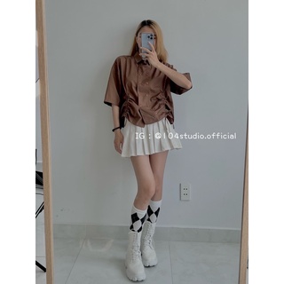 Áo sơ mi tay lửng dây rút