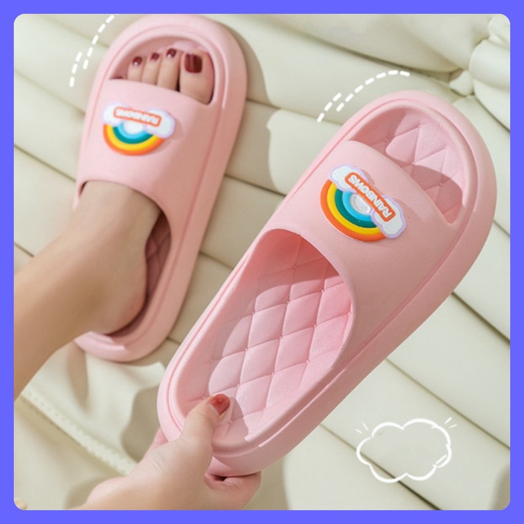Dép quai ngang nam nữ Rainbow sắc màu xinh xỉu đế dày êm đi du lịch và trong nhà đa năng phong cách Hàn Quốc dễ thương
