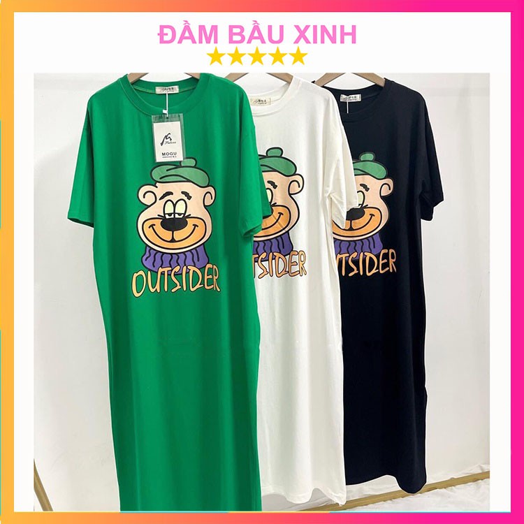 Đầm Dáng Suông In Hoạ Tiết Chú Gấu Ba Màu Váy Chất Cotton Co Dãn