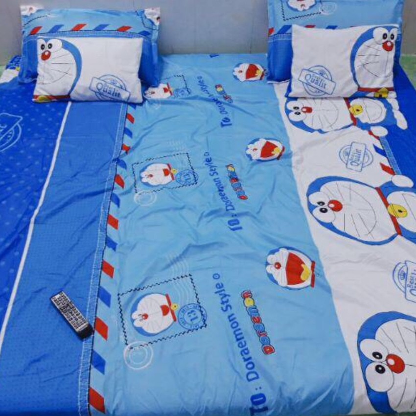 Bộ Drap 1m6 1m8 + 2 Vỏ Gối 💝Ra nệm Cotton 3D Doremon tem thư (ẢNH THẬT)