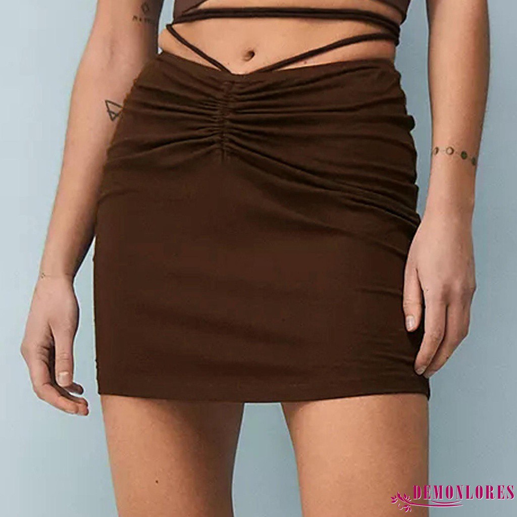 Chân váy ôm phối dây rút buộc màu trơn quyến rũ thời trang cho nữ