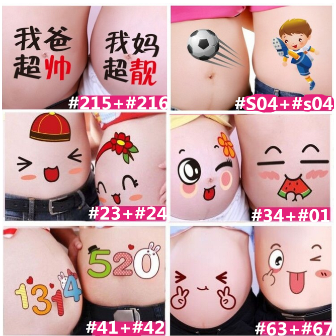 Bộ 2 miếng sticker hình biểu cảm gương mặt kiểu hoạt hình dễ thương dán bụng bầu chụp ảnh