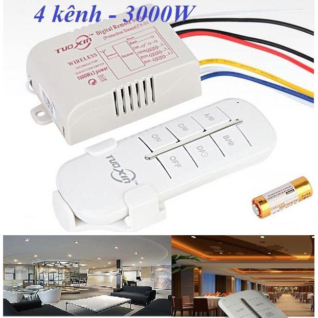 [TUOXIN-HÀNG CHẤT LƯỢNG CAO]Công tắc điều khiển từ xa xuyên tường bằng sóng RF 4 cổng loại tốt TUOXIN