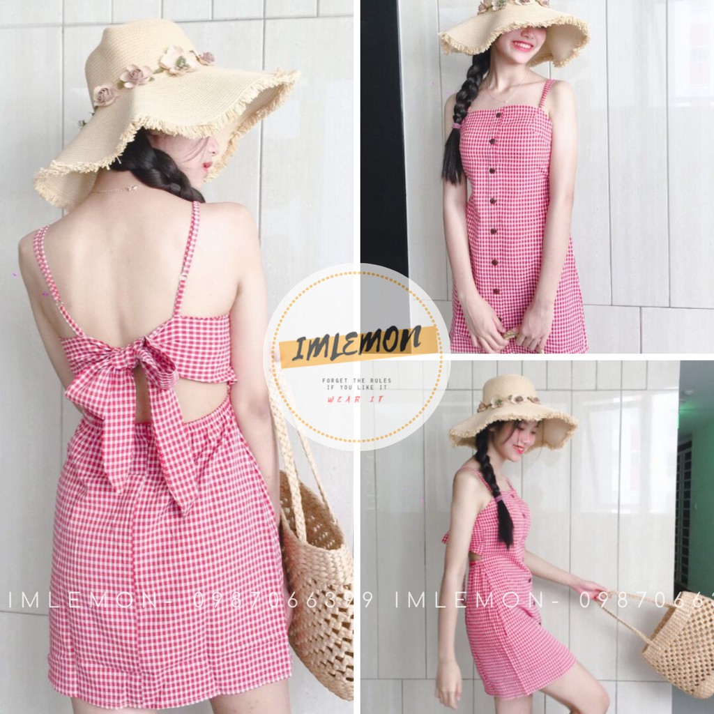 Váy Đầm Nữ Thiết Kế- Đầm Dây Buộc Nơ Lưng Ulzzang JUNY Họa Tiết Caro | BigBuy360 - bigbuy360.vn