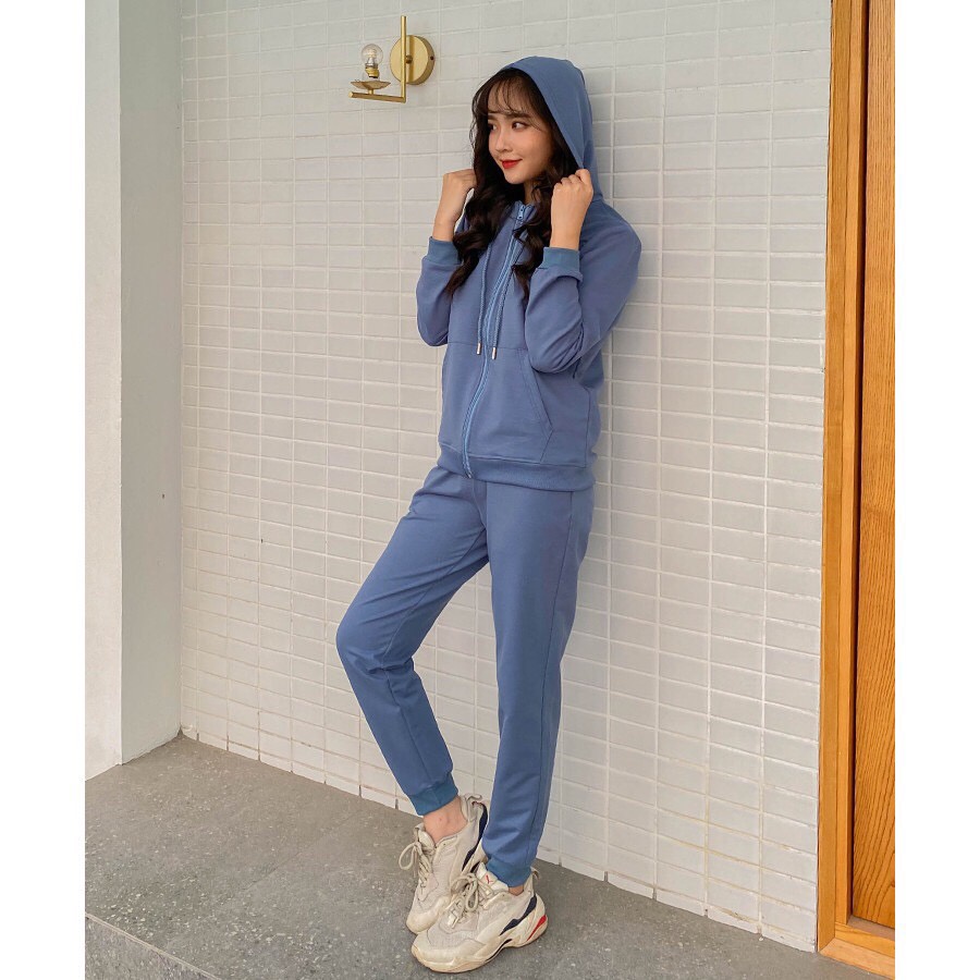 Bộ Hoodie nỉ da cá cotton phong cách thể thao Bộ đồ nữ đẹp